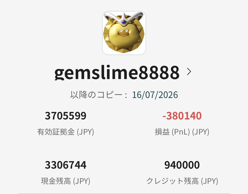 損益がマイナス380,140円まで落ち込んだ時点の管理画面